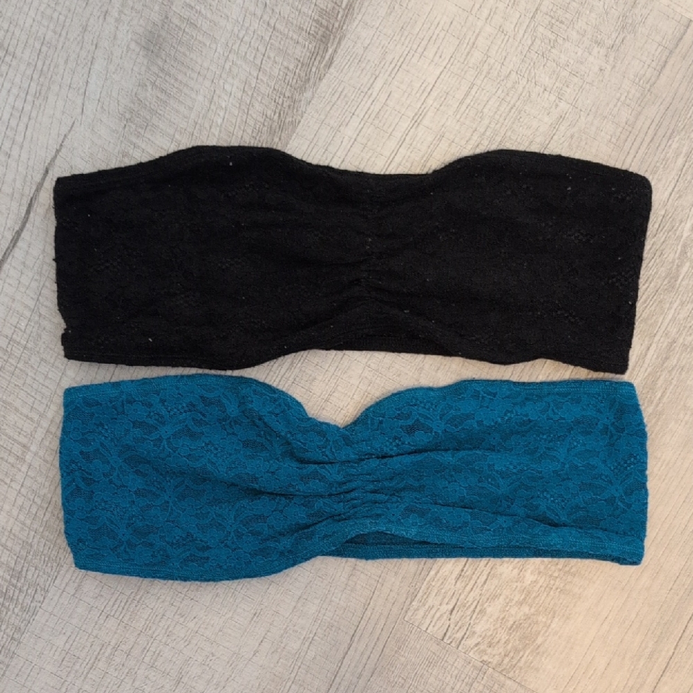 aerie Lace Bandeau Bralettes in Black and Teal